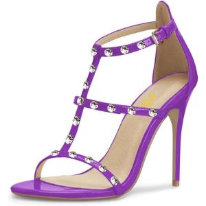 imageFSJ Women Fashion Evening Dancing Sandals Strappy Open Toe High Heel Stiletto Summer ShoeDarkorchidcrystal