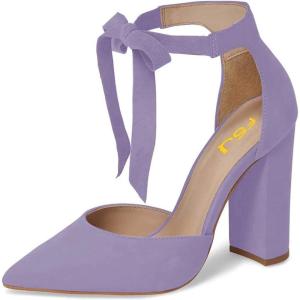 imageFSJ Women Faux Suede Chunky Block Heel Pump DOrsay Pointed Toe Ankle Strap Lace Up Laides Sandal Size 415 USLavender