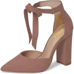 imageFSJ Women Faux Suede Chunky Block Heel Pump DOrsay Pointed Toe Ankle Strap Lace Up Laides Sandal Size 415 USRosybrown
