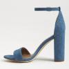 imageFSJ Women Classic Chunky High Heel Sandals Open Toe Ankle Strap Single Band Dress Shoe Size 415 USBlue Denim
