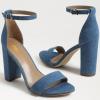 imageFSJ Women Classic Chunky High Heel Sandals Open Toe Ankle Strap Single Band Dress Shoe Size 415 USBlue Denim