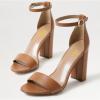 imageFSJ Women Classic Chunky High Heel Sandals Open Toe Ankle Strap Single Band Dress Shoe Size 415 USBrown