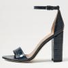 imageFSJ Women Classic Chunky High Heel Sandals Open Toe Ankle Strap Single Band Dress Shoe Size 415 USDark Blue Embossing