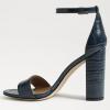 imageFSJ Women Classic Chunky High Heel Sandals Open Toe Ankle Strap Single Band Dress Shoe Size 415 USDark Blue Embossing
