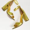 imageFSJ Women Classic Chunky High Heel Sandals Open Toe Ankle Strap Single Band Dress Shoe Size 415 USGold Metallic Leather