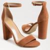 imageFSJ Women Classic Chunky High Heel Sandals Open Toe Ankle Strap Single Band Dress Shoe Size 415 USNut Brown