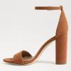 imageFSJ Women Classic Chunky High Heel Sandals Open Toe Ankle Strap Single Band Dress Shoe Size 415 USNut Brown