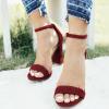 imageFSJ Women Classic Chunky High Heel Sandals Open Toe Ankle Strap Single Band Dress Shoe Size 415 USWine Red