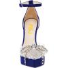 imageFSJ Women Shiny Rhinestone Bowknot Studded Transparent Platform Pointed Toe Sandals Chunky High Heel Ankle Strap Buckle Party Dress Shoes Size 415 USBlue