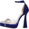 imageFSJ Women Shiny Rhinestone Bowknot Studded Transparent Platform Pointed Toe Sandals Chunky High Heel Ankle Strap Buckle Party Dress Shoes Size 415 USBlue