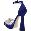 imageFSJ Women Shiny Rhinestone Bowknot Studded Transparent Platform Pointed Toe Sandals Chunky High Heel Ankle Strap Buckle Party Dress Shoes Size 415 USBlue