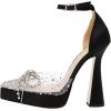 imageFSJ Women Shiny Rhinestone Bowknot Studded Transparent Platform Pointed Toe Sandals Chunky High Heel Ankle Strap Buckle Party Dress Shoes Size 415 USBlack