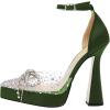 imageFSJ Women Shiny Rhinestone Bowknot Studded Transparent Platform Pointed Toe Sandals Chunky High Heel Ankle Strap Buckle Party Dress Shoes Size 415 USGreen