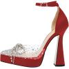imageFSJ Women Shiny Rhinestone Bowknot Studded Transparent Platform Pointed Toe Sandals Chunky High Heel Ankle Strap Buckle Party Dress Shoes Size 415 USRed