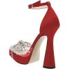 imageFSJ Women Shiny Rhinestone Bowknot Studded Transparent Platform Pointed Toe Sandals Chunky High Heel Ankle Strap Buckle Party Dress Shoes Size 415 USRed
