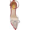 imageFSJ Women Shiny Rhinestone Bowknot Studded Transparent Platform Pointed Toe Sandals Chunky High Heel Ankle Strap Buckle Party Dress Shoes Size 415 USRed