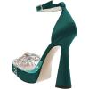 imageFSJ Women Shiny Rhinestone Bowknot Studded Transparent Platform Pointed Toe Sandals Chunky High Heel Ankle Strap Buckle Party Dress Shoes Size 415 USSea Green