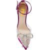 imageFSJ Women Shiny Rhinestone Bowknot Studded Transparent Platform Pointed Toe Sandals Chunky High Heel Ankle Strap Buckle Party Dress Shoes Size 415 USViolet Red