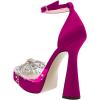 imageFSJ Women Shiny Rhinestone Bowknot Studded Transparent Platform Pointed Toe Sandals Chunky High Heel Ankle Strap Buckle Party Dress Shoes Size 415 USViolet Red