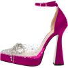 imageFSJ Women Shiny Rhinestone Bowknot Studded Transparent Platform Pointed Toe Sandals Chunky High Heel Ankle Strap Buckle Party Dress Shoes Size 415 USViolet Red