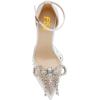 imageFSJ Women Shiny Rhinestone Bowknot Studded Transparent Platform Pointed Toe Sandals Chunky High Heel Ankle Strap Buckle Party Dress Shoes Size 415 USWhite