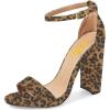 imageFSJ Women Classic Chunky High Heel Sandals Open Toe Ankle Strap Single Band Dress Shoe Size 415 USBrownleopard
