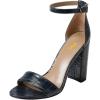 imageFSJ Women Classic Chunky High Heel Sandals Open Toe Ankle Strap Single Band Dress Shoe Size 415 USDark Blue Embossing