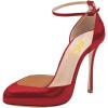 imageFSJ Women Fashion Almond Toe Ankle Strap DOrsay Pump High Heels Party Prom Casual Sandal Ladies Shoes Size 415 USWine Red
