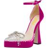 imageFSJ Women Shiny Rhinestone Bowknot Studded Transparent Platform Pointed Toe Sandals Chunky High Heel Ankle Strap Buckle Party Dress Shoes Size 415 USViolet Red