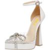 imageFSJ Women Shiny Rhinestone Bowknot Studded Transparent Platform Pointed Toe Sandals Chunky High Heel Ankle Strap Buckle Party Dress Shoes Size 415 USWhite