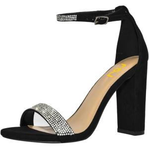 imageFSJ Women Classic Chunky High Heel Sandals Open Toe Ankle Strap Single Band Dress Shoe Size 415 USBlackcrystal 1