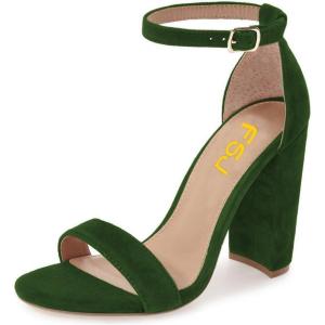 imageFSJ Women Classic Chunky High Heel Sandals Open Toe Ankle Strap Single Band Dress Shoe Size 415 USGreen