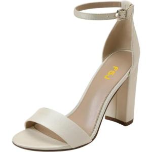 imageFSJ Women Classic Chunky High Heel Sandals Open Toe Ankle Strap Single Band Dress Shoe Size 415 USMintcream
