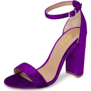 imageFSJ Women Classic Chunky High Heel Sandals Open Toe Ankle Strap Single Band Dress Shoe Size 415 USPurple Velvet