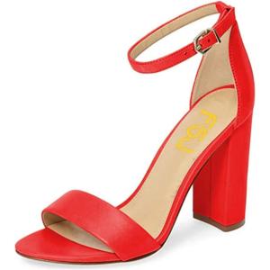 imageFSJ Women Classic Chunky High Heel Sandals Open Toe Ankle Strap Single Band Dress Shoe Size 415 USRed