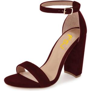imageFSJ Women Classic Chunky High Heel Sandals Open Toe Ankle Strap Single Band Dress Shoe Size 415 USWine