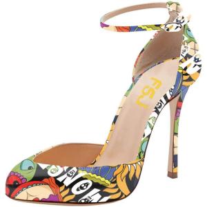 imageFSJ Women Fashion Almond Toe Ankle Strap DOrsay Pump High Heels Party Prom Casual Sandal Ladies Shoes Size 415 USCartoon