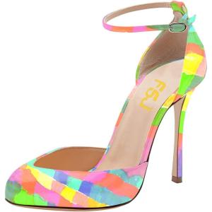 imageFSJ Women Fashion Almond Toe Ankle Strap DOrsay Pump High Heels Party Prom Casual Sandal Ladies Shoes Size 415 USColorful