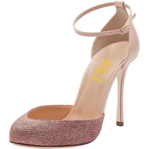 imageFSJ Women Fashion Almond Toe Ankle Strap DOrsay Pump High Heels Party Prom Casual Sandal Ladies Shoes Size 415 USNude