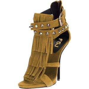 imageFSJ Women Tassels Gladiator Heeled Sandals Open Toe Stiletto High Heel Fringed Rivets Ankle Strap Back Zipper Shoes Size 415 USGoldenrod