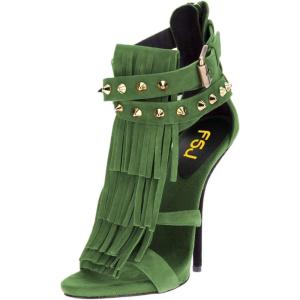 imageFSJ Women Tassels Gladiator Heeled Sandals Open Toe Stiletto High Heel Fringed Rivets Ankle Strap Back Zipper Shoes Size 415 USGreen