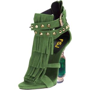imageFSJ Women Tassels Gladiator Heeled Sandals Open Toe Stiletto High Heel Fringed Rivets Ankle Strap Back Zipper Shoes Size 415 USGreen Crystal Heel
