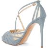 imageFSJ Elegant Peep Toe Crisscross Platform Sandals Women Ankle Strappy Stiletto High Heel Pumps DOrsay Mesh Wedding Resorts Dress Shoes US Size 415Sky Blue