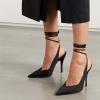 imageFSJ Women Classic Strappy Ankle Strap Lace up Mid Heels Pointed Toe Stylish Stiletto Sandals Slingback Sexy Wedding Prom Shoes Size 415 USBlack