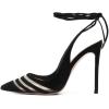 imageFSJ Women Classic Strappy Ankle Strap Lace up Mid Heels Pointed Toe Stylish Stiletto Sandals Slingback Sexy Wedding Prom Shoes Size 415 USBlack Mesh