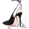 imageFSJ Women Classic Strappy Ankle Strap Lace up Mid Heels Pointed Toe Stylish Stiletto Sandals Slingback Sexy Wedding Prom Shoes Size 415 USBlack Suede
