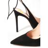 imageFSJ Women Classic Strappy Ankle Strap Lace up Mid Heels Pointed Toe Stylish Stiletto Sandals Slingback Sexy Wedding Prom Shoes Size 415 USBlack Suede