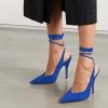 imageFSJ Women Classic Strappy Ankle Strap Lace up Mid Heels Pointed Toe Stylish Stiletto Sandals Slingback Sexy Wedding Prom Shoes Size 415 USBlue