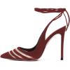 imageFSJ Women Classic Strappy Ankle Strap Lace up Mid Heels Pointed Toe Stylish Stiletto Sandals Slingback Sexy Wedding Prom Shoes Size 415 USCrimson Mesh
