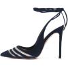 imageFSJ Women Classic Strappy Ankle Strap Lace up Mid Heels Pointed Toe Stylish Stiletto Sandals Slingback Sexy Wedding Prom Shoes Size 415 USCyan Mesh